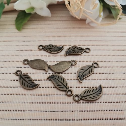 5 breloques feuille bronze