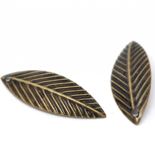 10 breloques feuille bronze