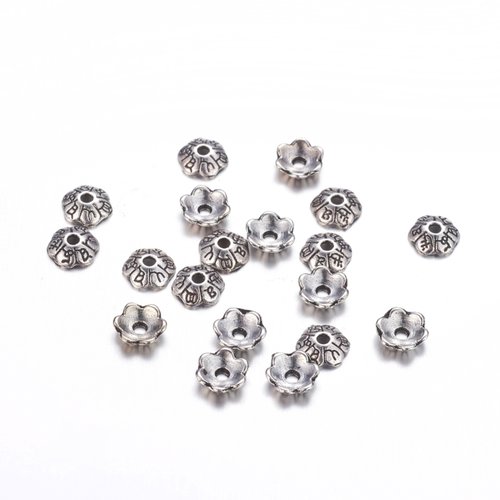 50 coupelles fleur 6 mm argent mat motif pétales