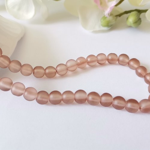 25 perles en verre givré 6 mm marron clair