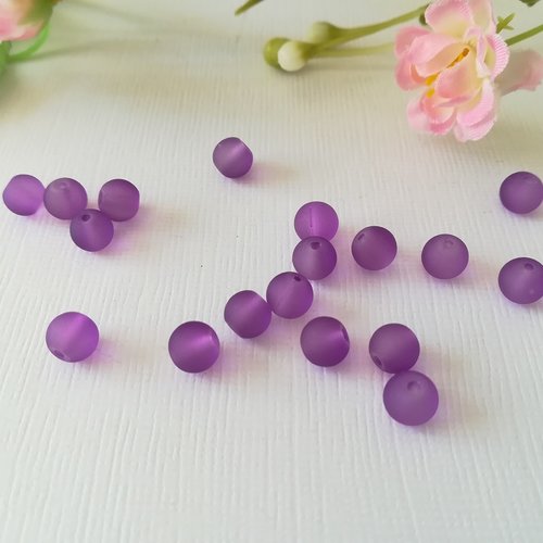 25 perles en verre givré 6 mm violet