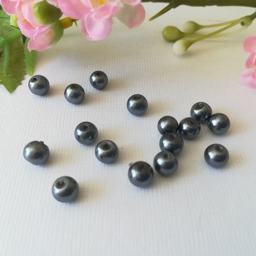 30 perles en verre 6 mm gris foncé