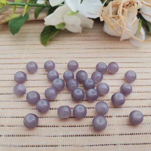 30 perles en verre 6 mm gris mauve