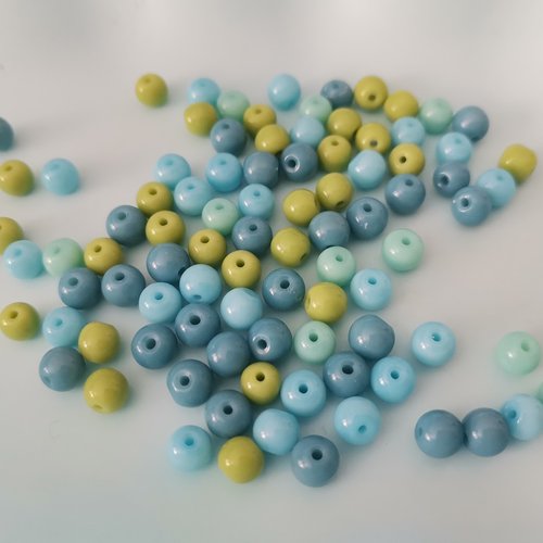 55 perles en verre ronde 6 mm vert et bleu