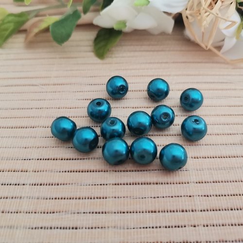29 perles en verre nacré 8 mm bleu