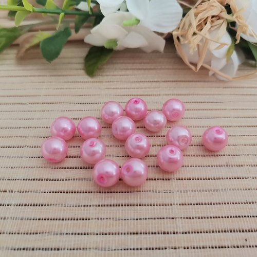 50 perles en verre nacré 8 mm rose