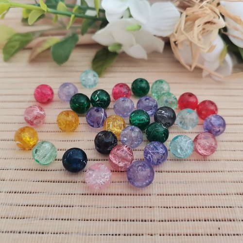100 perles en verre craquelé et tréfilé 8 mm multicolore