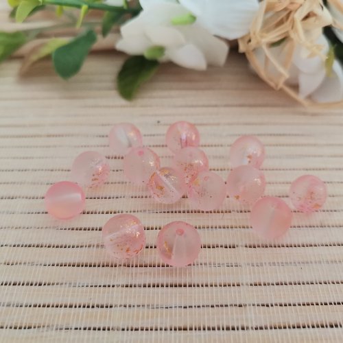 27 perles en verre dépoli feuille d'or 8 mm saumon