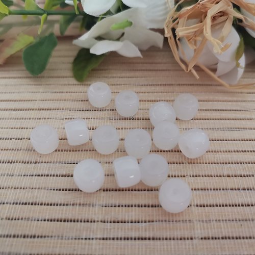 21 perles en verre colonne 8 mm blanc transparent