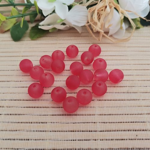19 perles en verre dépoli 8 mm rouge