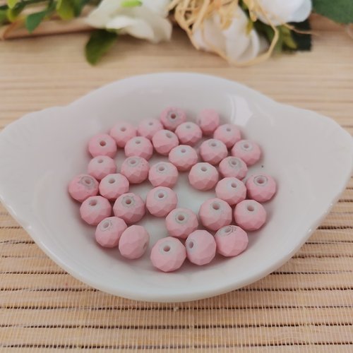22 perles en verre à facette 8 x 6 mm rose