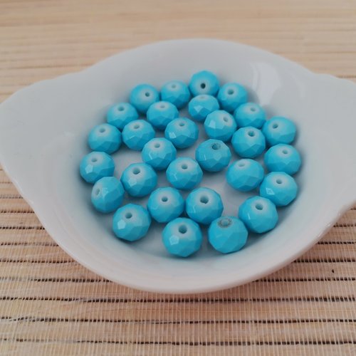 22 perles en verre à facette 8 x 6 mm bleu