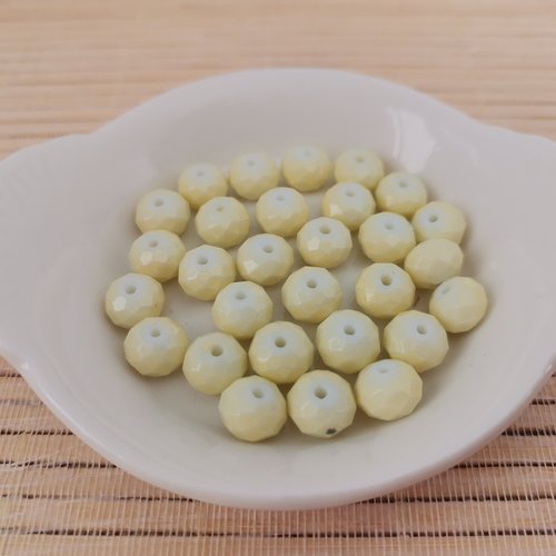 20 perles en verre à facette 8 x 6 mm jaune pale