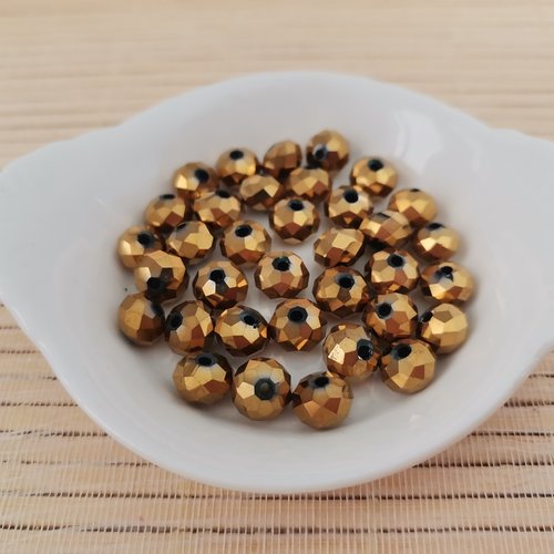 20 perles en verre à facette 8 x 6 mm doré