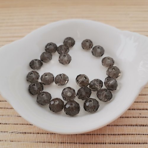 24 perles en verre à facette 8 x 6 mm grise