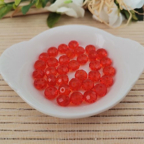 17 perles en verre à facette 8 x 6 mm rouge