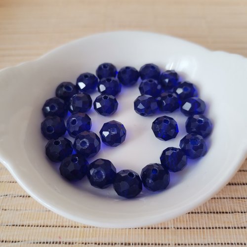 19 perles en verre à facette 8 x 6 mm bleu marine