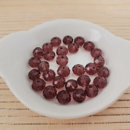 29 perles en verre à facette 8 x 6 mm prune
