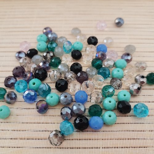 85 perles en verre à facette 8 x 6 mm multicolore