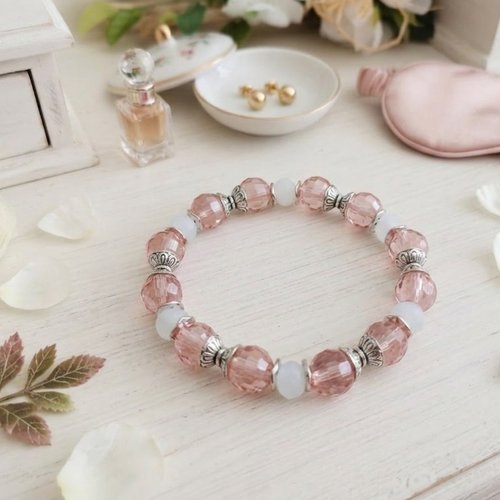 Kit bracelet fil élastique perles en verre laqué rose