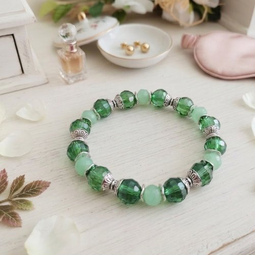 Kit bracelet fil élastique perles en verre laqué vert