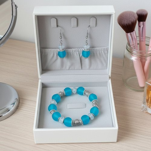 Kit parure bracelet et boucles d'oreilles perles givrées