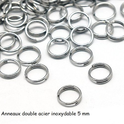 20 anneaux doubles 5 mm acier inoxydable