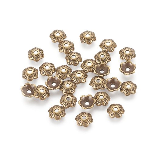 30 coupelles fleur 6 mm bronze motif pétale