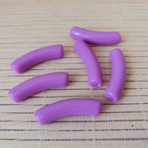 Perles tubes incurvé acrylique x 6 lilas