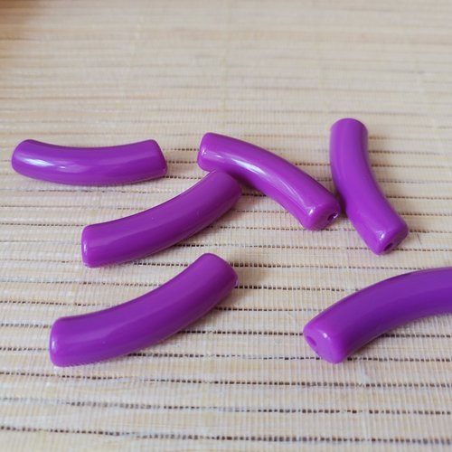 Perles tubes incurvé acrylique x 10 violet