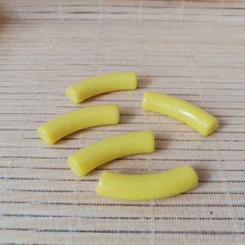 Perles tubes incurvé acrylique x 8 jaune fluo