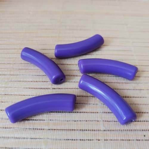 Perles tubes incurvé acrylique x 5 violet