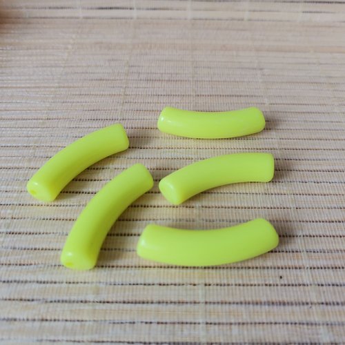 Perles tubes incurvé acrylique x 7 jaune fluo