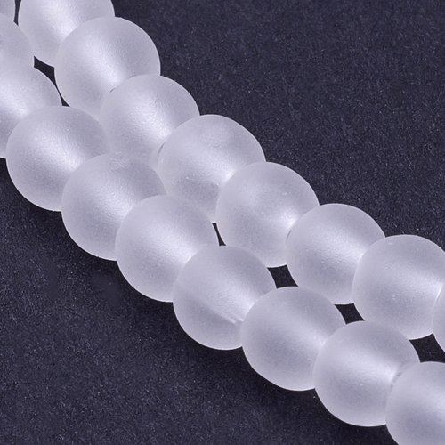 20 perles en verre dépoli 8 mm blanche