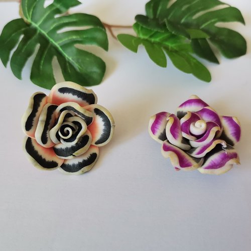 2 perles fleurs 30 mm pâte polymère