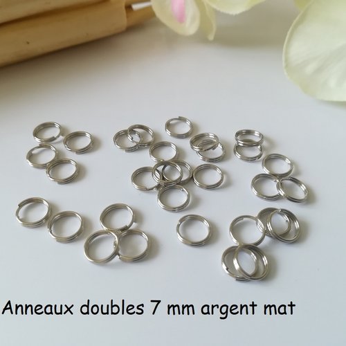 50 anneaux doubles 7 mm argent mat