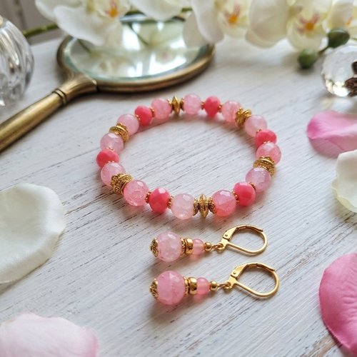 Kit parure bracelet et boucles d'oreilles saumon
