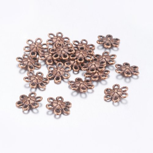 10 liens connecteur métal fleur 9 mm cuivre rouge