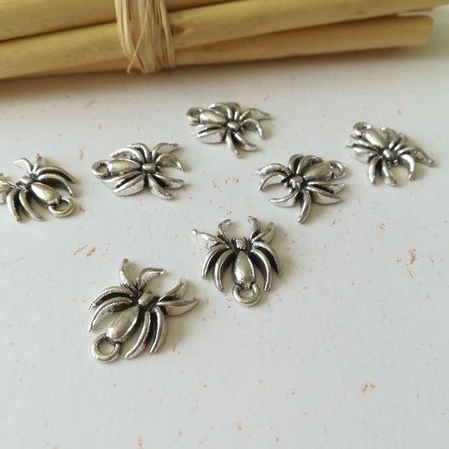 10 breloques métal araignée argent antique