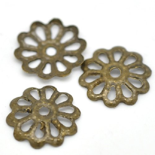100 coupelles filigrane fleur 8 mm bronze