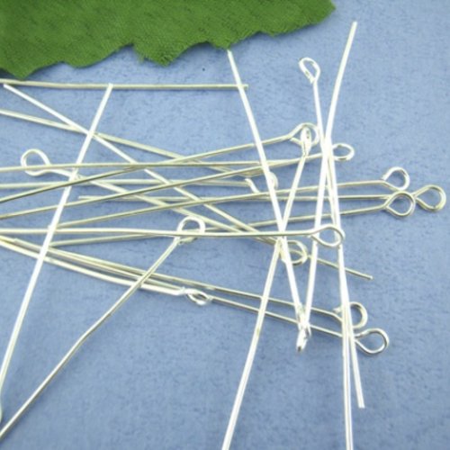 50 clous tiges à tête œil argenté 4.5 cm