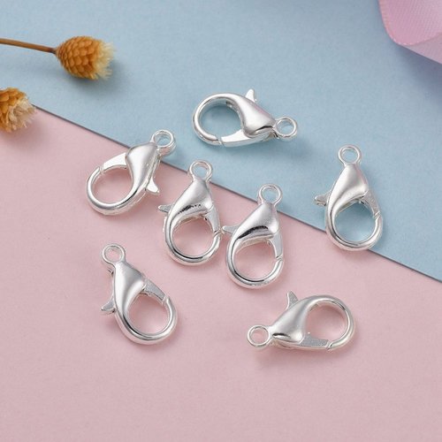 20 fermoirs mousqueton 12 x 6 mm argenté