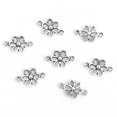 10 connecteurs métal fleur 15 mm argent mat