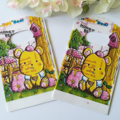 10 sachets plastique cadeaux 15 x 9 cm jaune et blanc