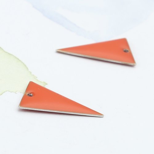 5 pendentifs sequin émail triangle 22 x 13 mm orange