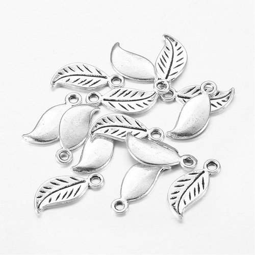 5 breloques feuille argent mat