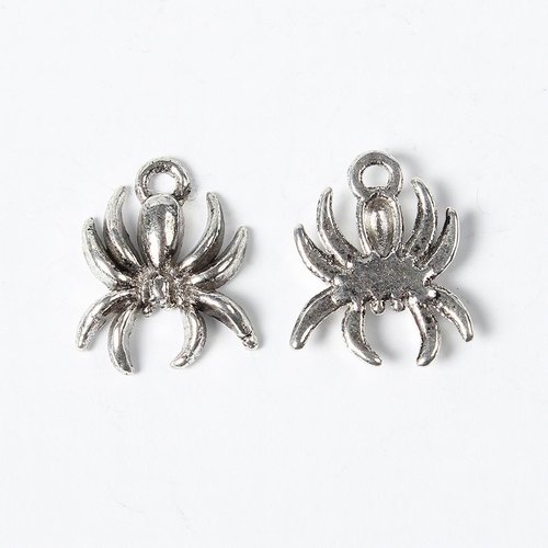 10 breloques métal araignée argent antique