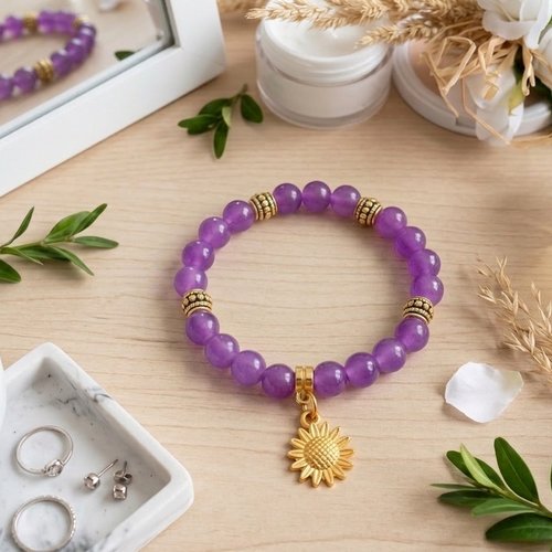 Kit bracelet fil élastique perles en verre violette