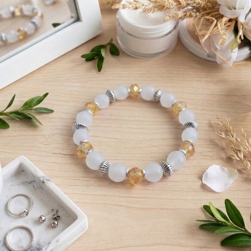 Kit bracelet fil élastique perles en verre blanches et oranges