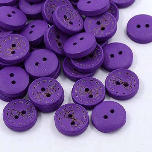 10 boutons bois 15 mm violet